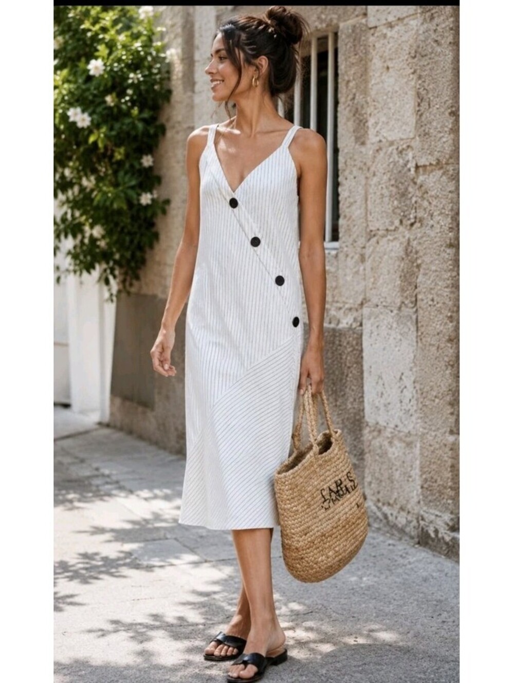 Zara Trafaluc Dress Size S asymmetrical button-down striped midi dress #3